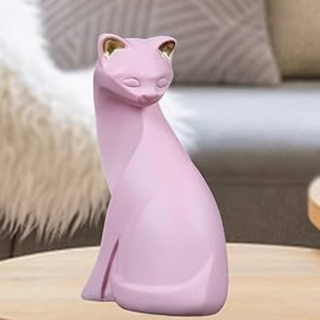 FIGURA DECORATIVA DE GATO SENTADO ROSADO