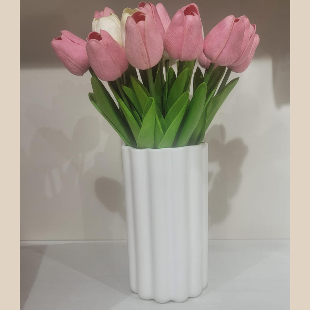 FLORERO DE FRANJAS ALTO BLANCO CERAMICA