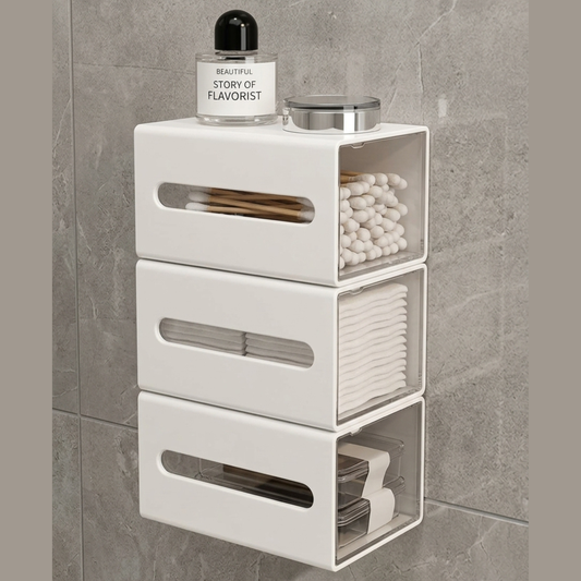 ORGANIZADOR PEQUEÑO DE PARED CON GAVETA Y VENTOSAS EN BLANCO