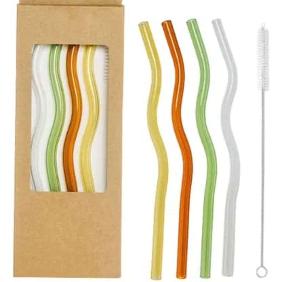 CAJA DE 4 PITILLOS ONDULADOS DE COLORES CON CEPILLO LIMPIADOR