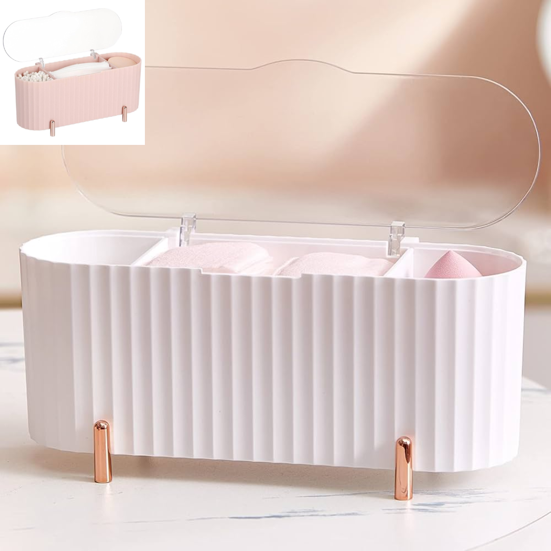 ORGANIZADOR PARA ESCRITORIO RECTANGULAR PLASTICO CON TAPA DE ACRILICO Y PATITAS DORADAS