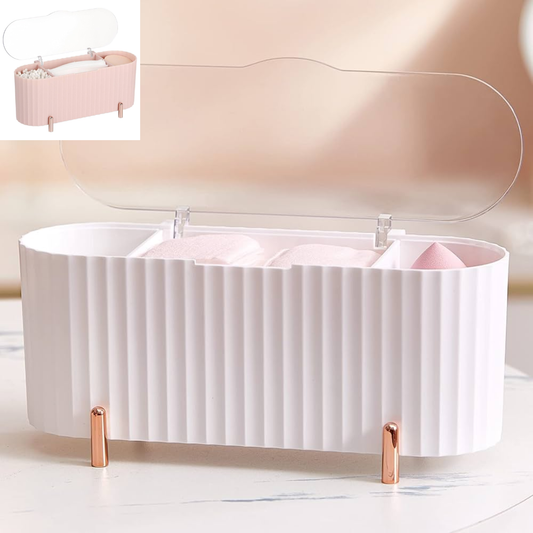ORGANIZADOR PARA ESCRITORIO RECTANGULAR PLASTICO CON TAPA DE ACRILICO Y PATITAS DORADAS