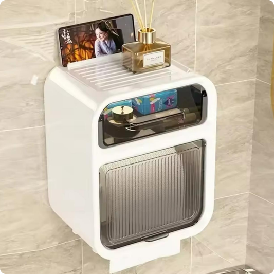 ESTANTE BLANCO DE PAPEL HIGIÉNICO CON BANDEJA PARA GUARDAR