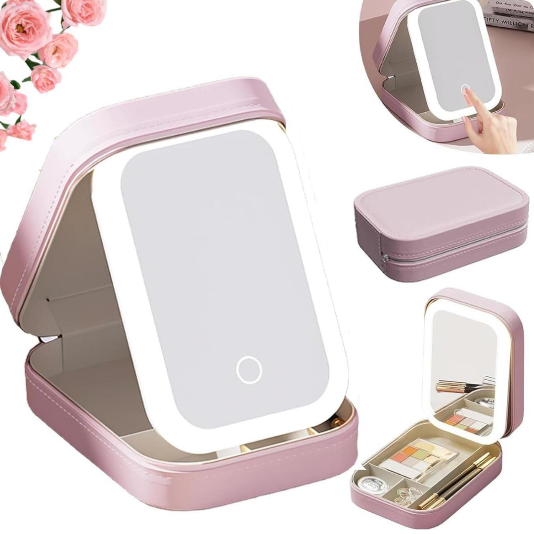 ESTUCHE CON ESPEJO Y JOYERO CON LUZ LED