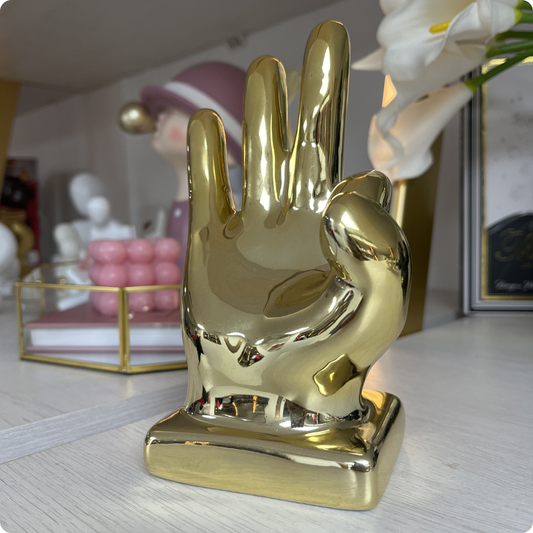 FIGURA DECORATIVA MANO DORADA