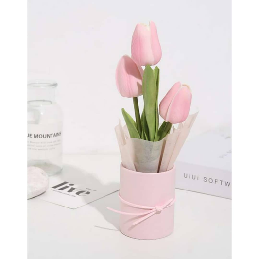 FLORERO DE TULIPANES BASE ROSADA