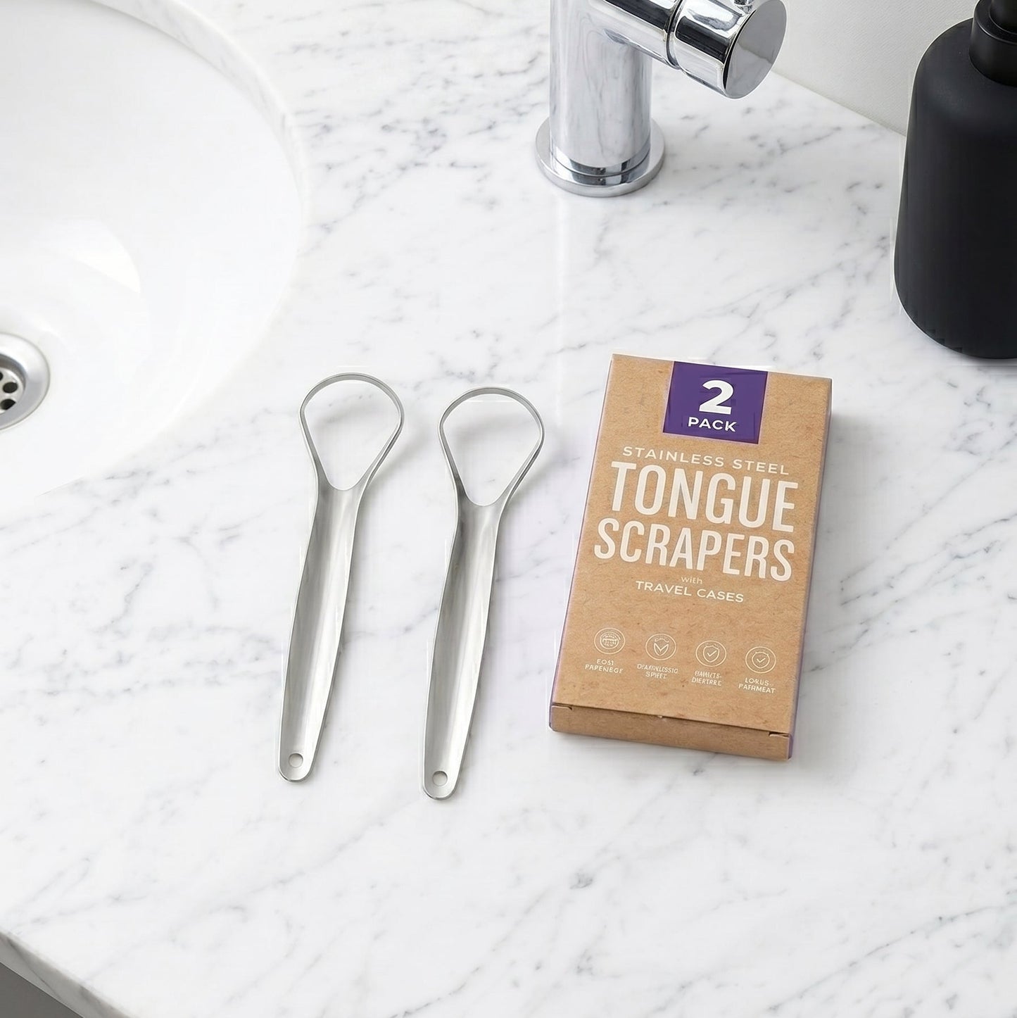 KIT DE 2 LIMPIADOR DE LENGUA ELEGANTE EN CAJA