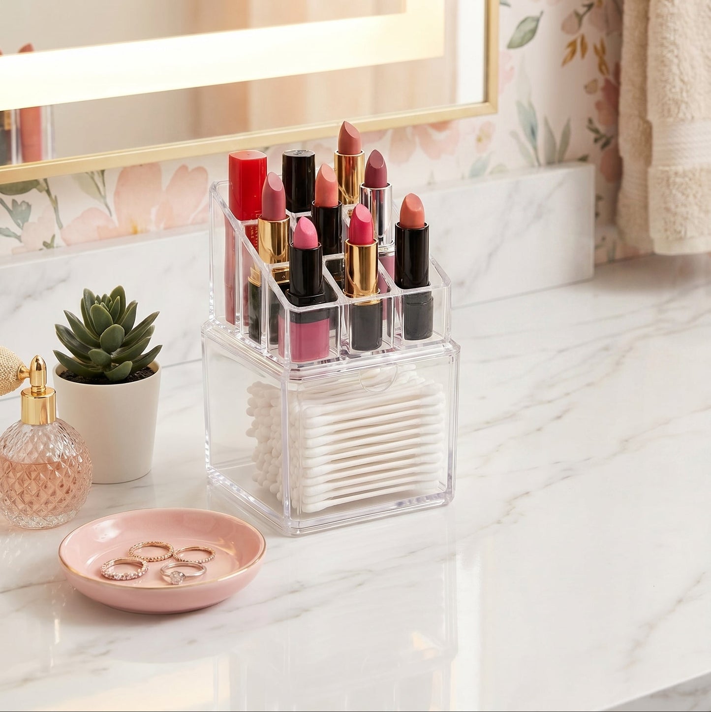 MINI ORGANIZADOR DE ACRILICO DE LABIALES E HISOPOS
