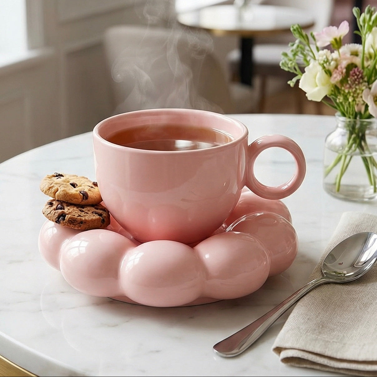 TAZA DE NUBE ROSADA CON PLATO VIRAL
