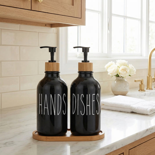 KIT DE 2 DISPENSADORES NEGROS CON TABLITA