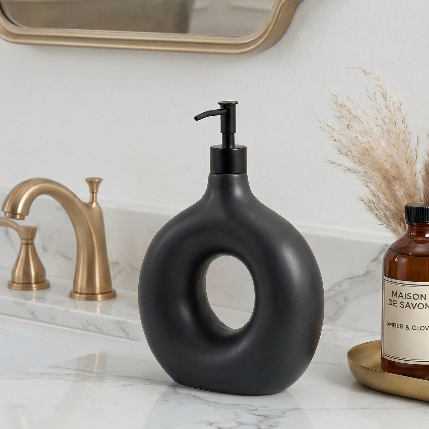 DISPENSADOR DE JABON HUECO NEGRO ELEGANTE