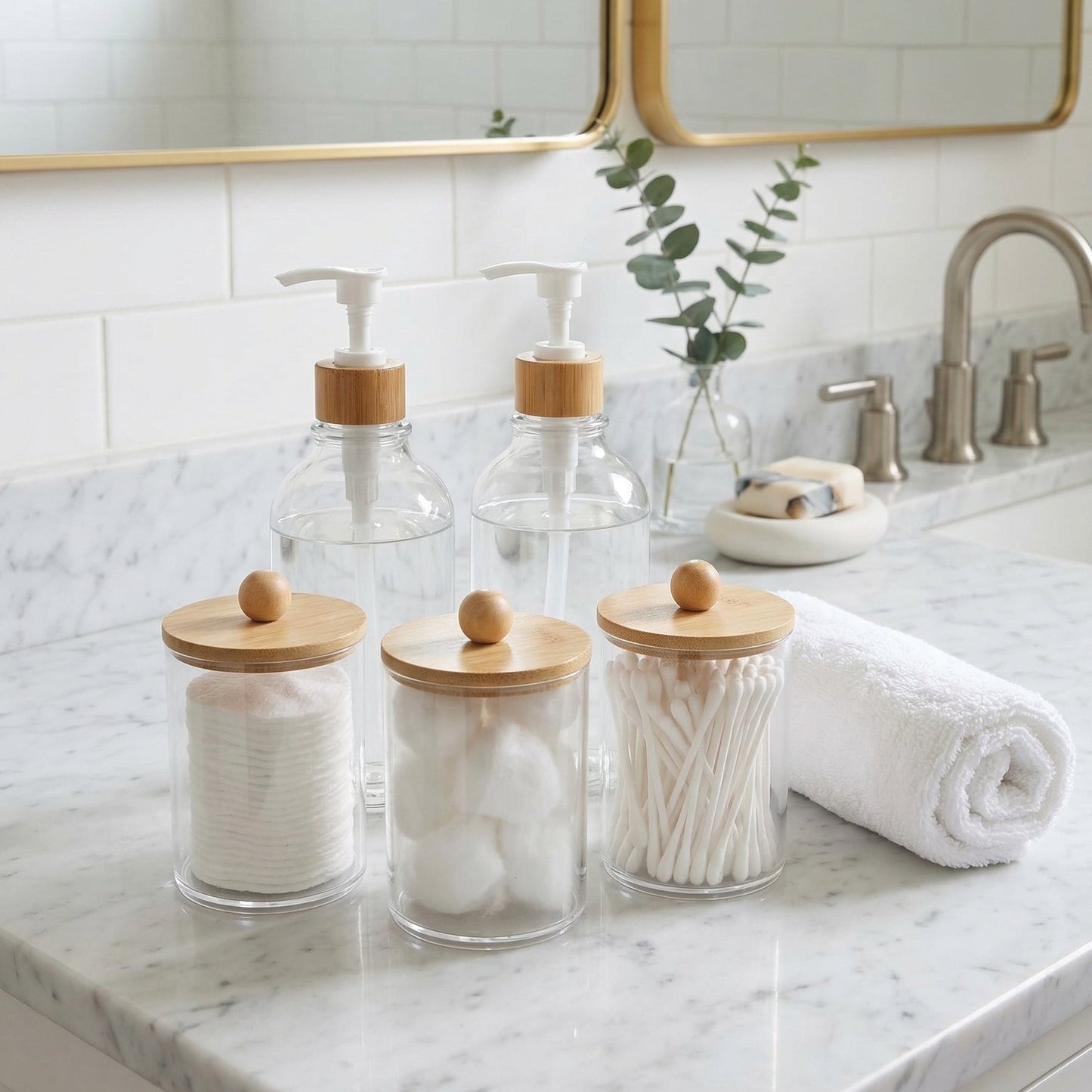 KIT TRANSPARENTE BAMBU PARA BAÑO 5 PIEZAS