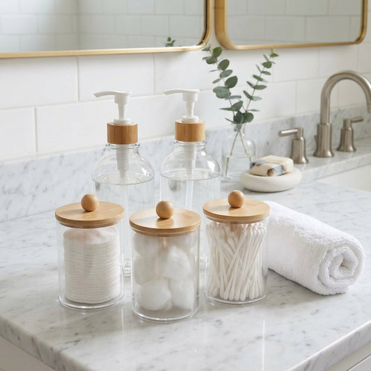KIT TRANSPARENTE BAMBU PARA BAÑO 5 PIEZAS