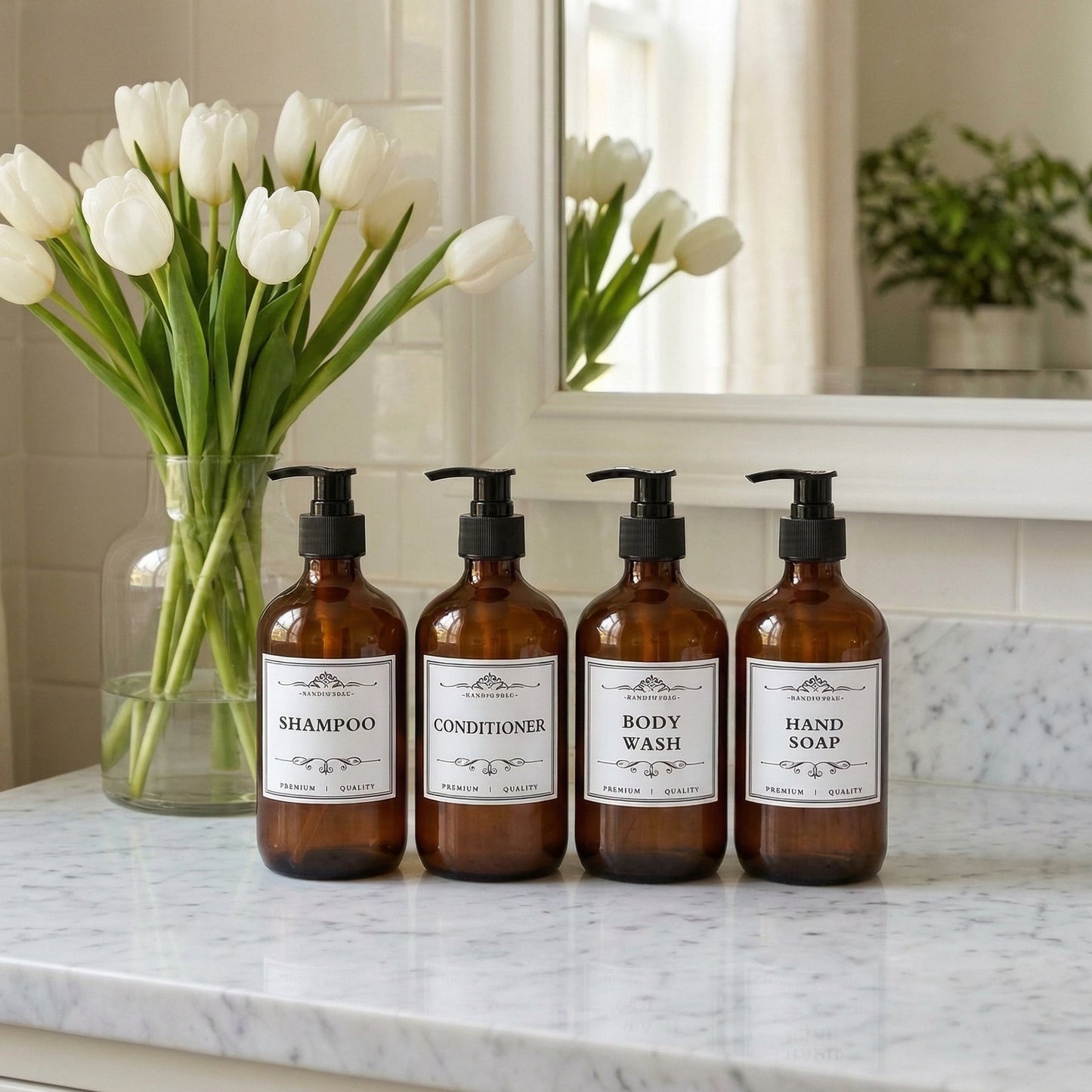 KIT DE 4 DISPENSADORES DE VIDRIO PARA BAÑO