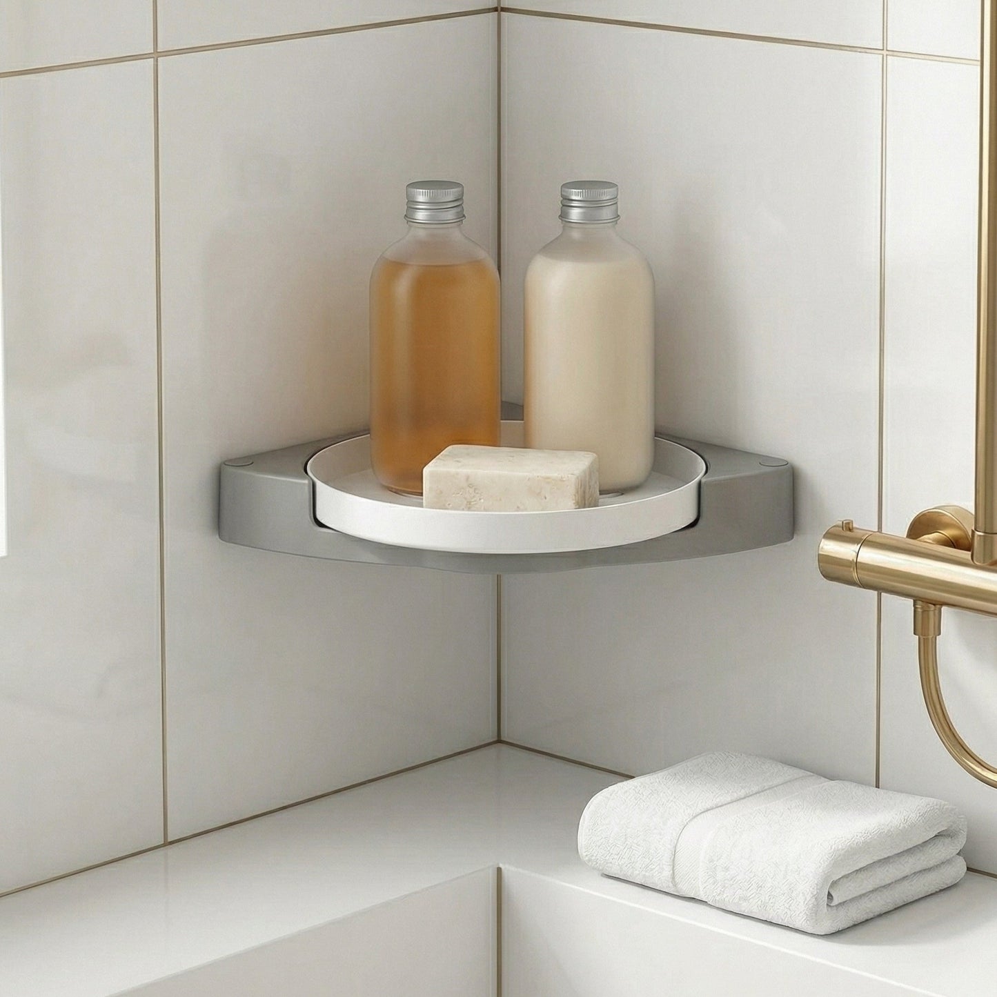 ESTANTE ESQUINERO PARA EL BAÑO GIRATORIO EN BLANCO