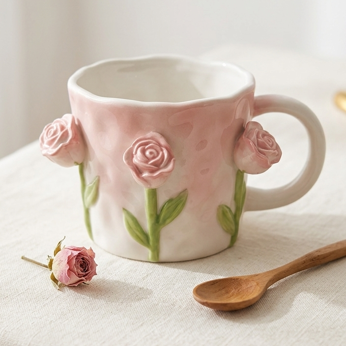 TAZA CON ROSAS ROSADAS 3D