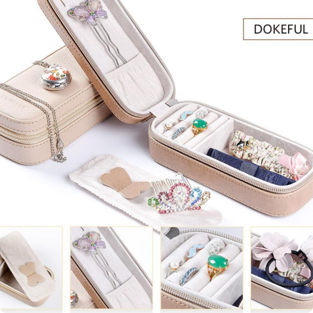 JOYERO RECTANGULAR COLOR GRIS Y COLOR NUDE