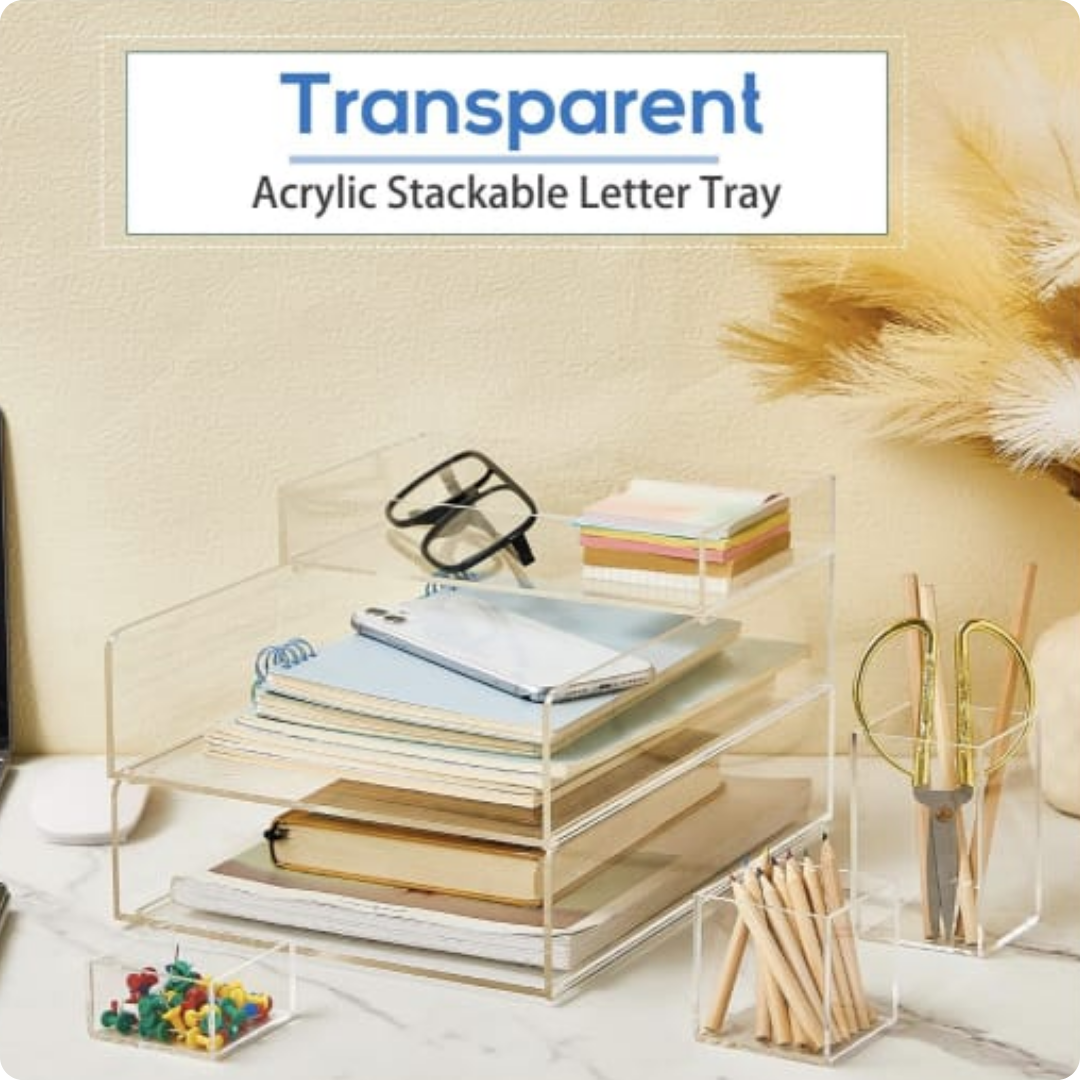 JUEGO 6 ORGANIZADORES DE ESCRITORIO ACRÍLICO TRANSPARENTE