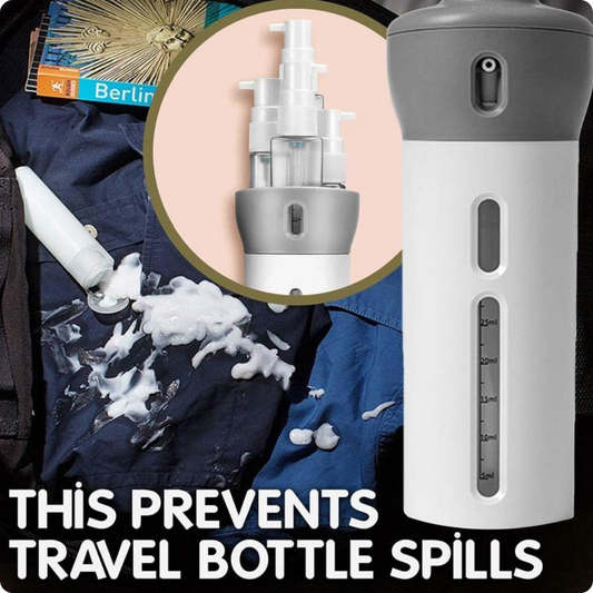 JUEGO DE DISPENSADOR 4 EN 1 TUBITOS VIAJERO ROSADO Y GRIS