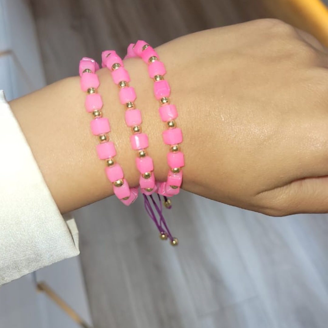 BISUTERIA PULSERA MORADA CON DORADO Y ROSADO