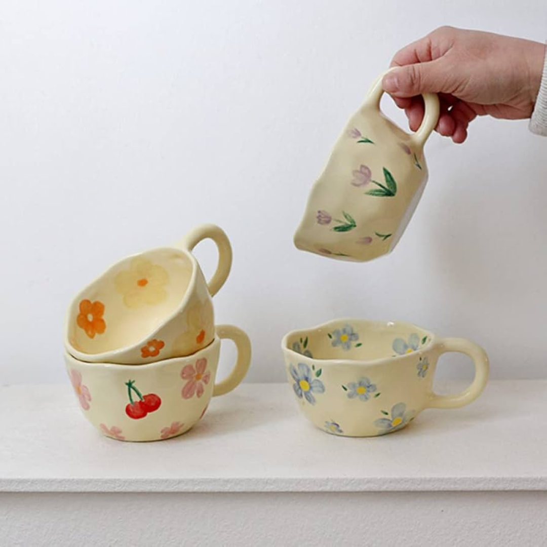SET DE 4 TAZAS VARIADAS ESTILO PINTEREST CON CUCHARITA