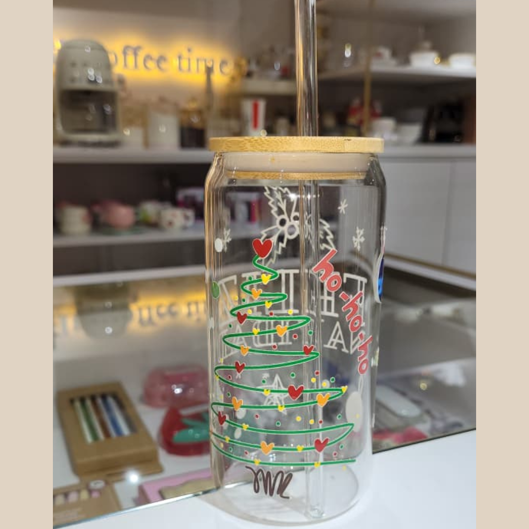 VASO REDONDO CON TAPA Y PITILLO DE NAVIDAD