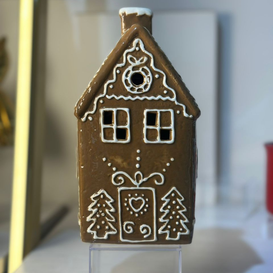 CASITA DECORATIVA DE NAVIDAD MARRON CON LUCES GRANDE