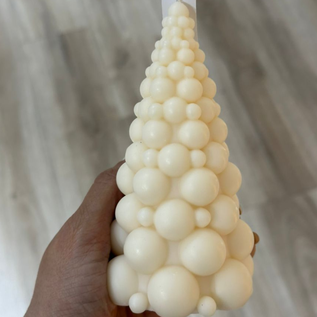 VELA EN FORMA DE ARBOL DE NAVIDAD CON CIRCULOS