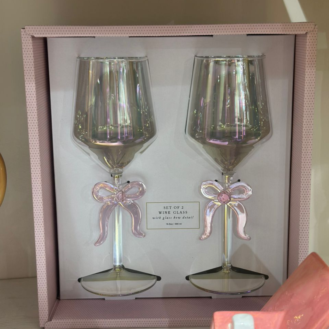 SET DE 2 COPAS DE VINO CON LAZO ROSADO