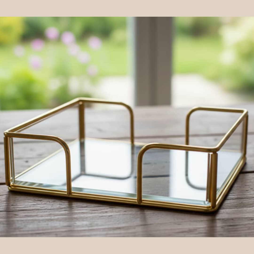 BANDEJA DE VIDRIO CON BORDES DORADOS PEQUEÑA ZARA HOME