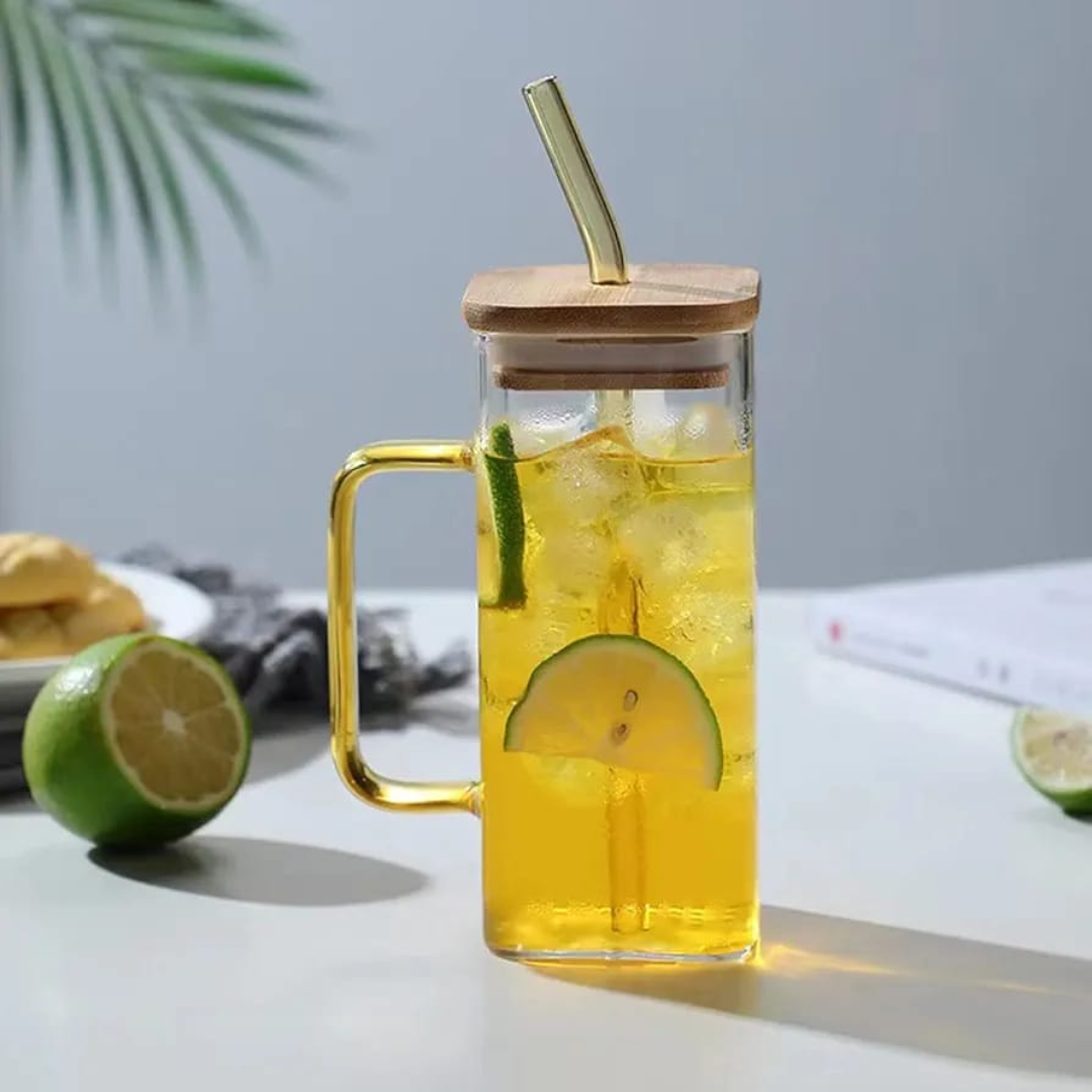 VASO CUADRADO FINITO CON TAPA DE MADERA Y PITILLO