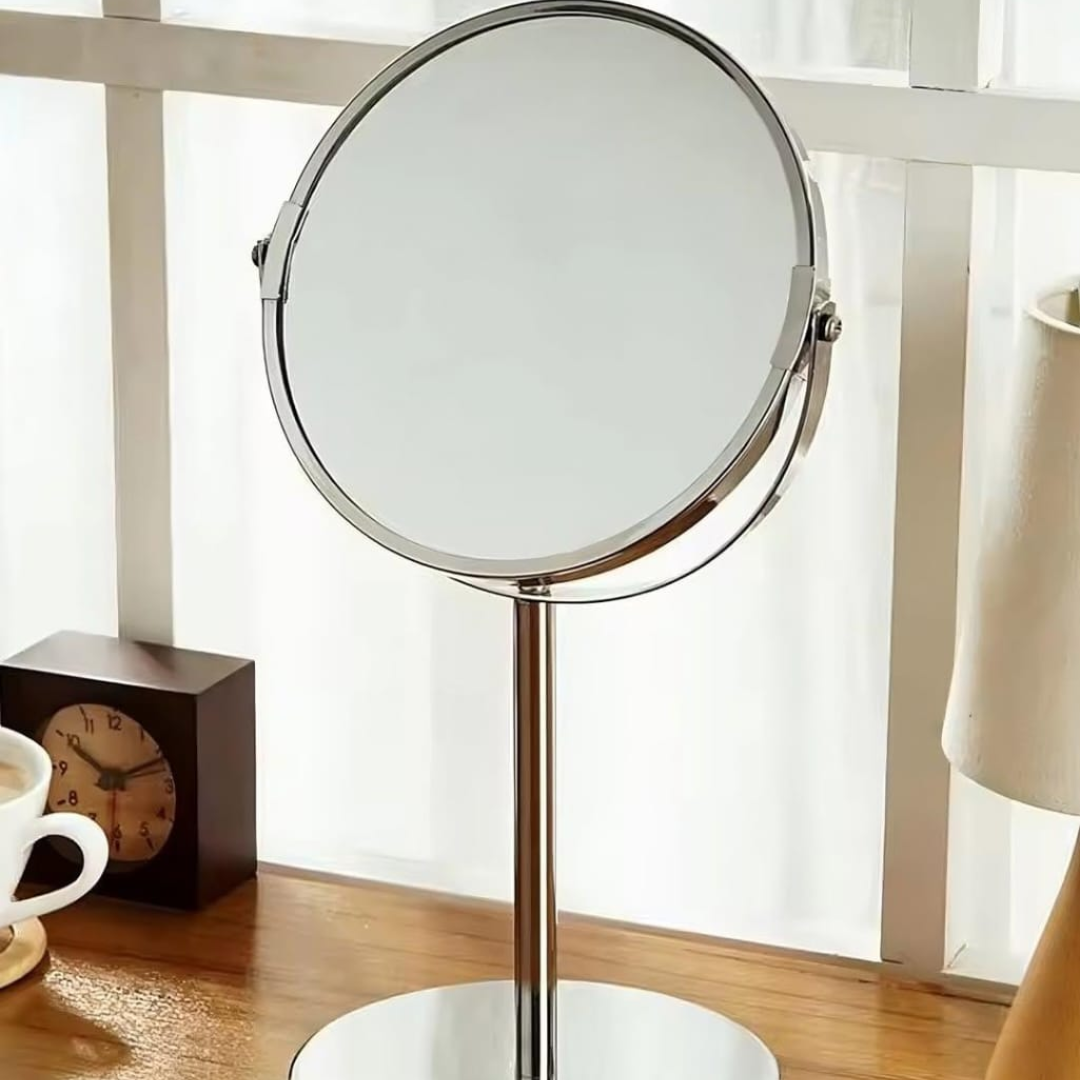 ESPEJO PARA SKINCARE CON AUMENTO PLATEADO