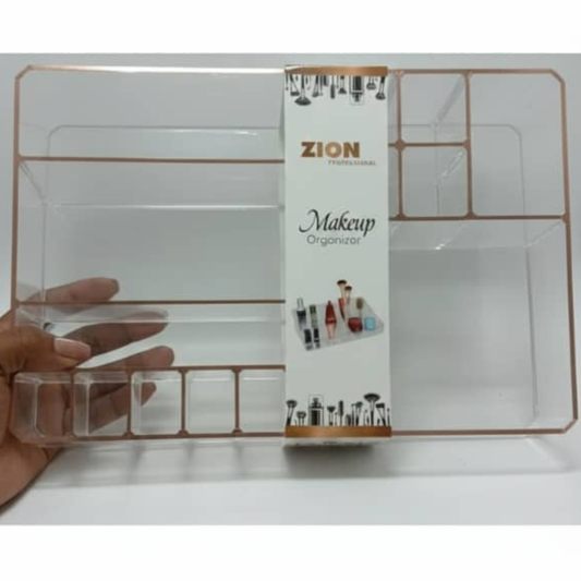 ORGANIZADOR RECTANGULAR DE ACRILICO CON BORDES DORADOS CON 8 SECCIONES