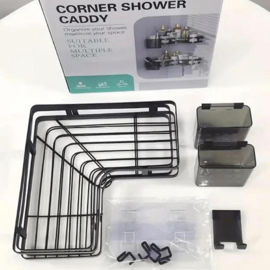 ESTANTE ESQUINERO DE BAÑO NEGRO CON ACCESORIOS INDIVIDUAL