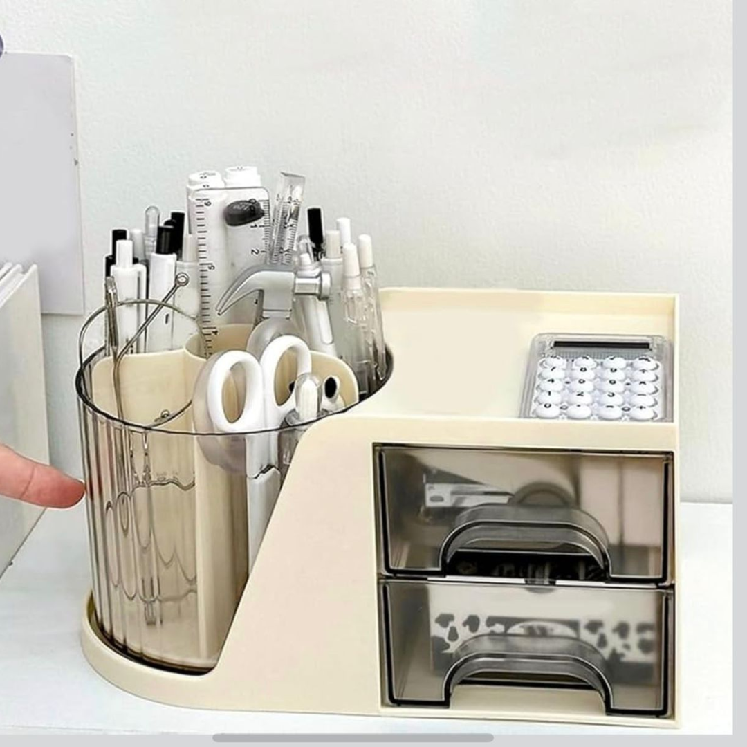 ORGANIZADOR GIRATORIO PARA BROCHAS CON GAVETAS COLOR NUDE