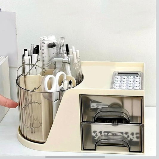 ORGANIZADOR GIRATORIO PARA BROCHAS CON GAVETAS COLOR NUDE