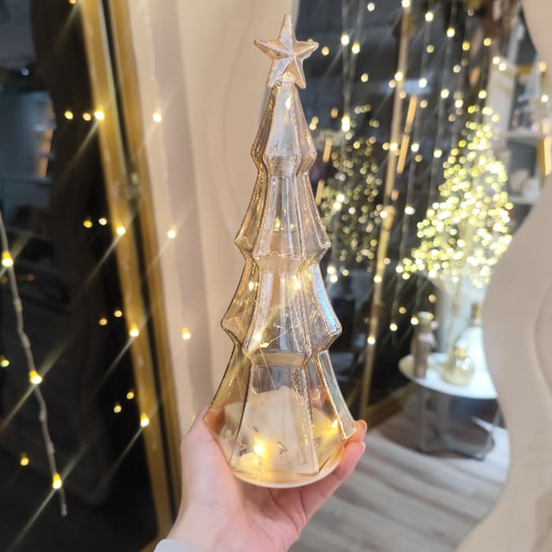 ARBOL DE NAVIDAD CON LUCES TRANSPARENTE COLOR CARAMELO