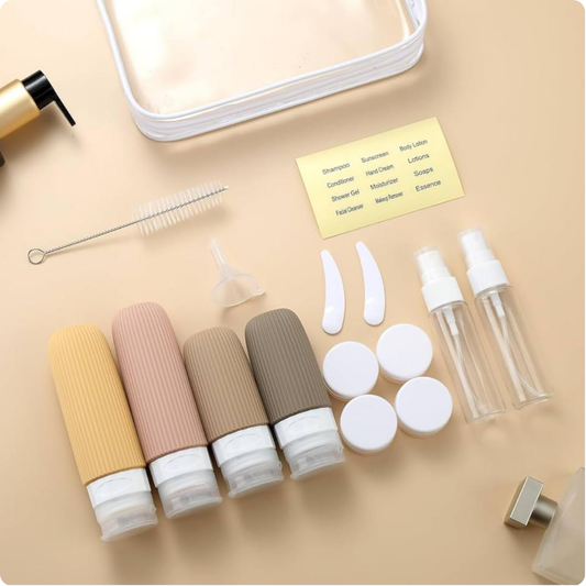 KIT DE ESTUCHE VIAJERO COLOR NUDE DE 10 UNIDADES