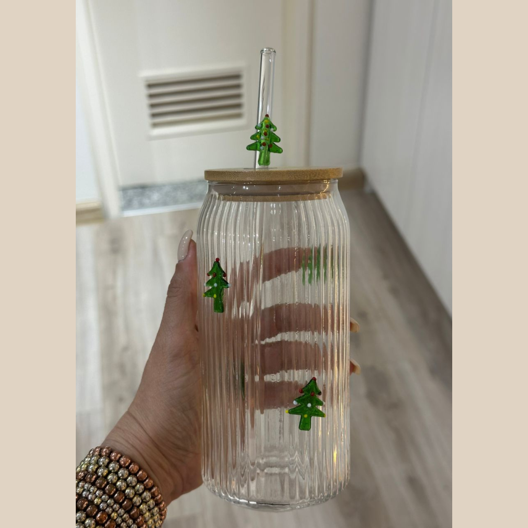VASO REDONDO CON TAPA Y PITILLO DE NAVIDAD