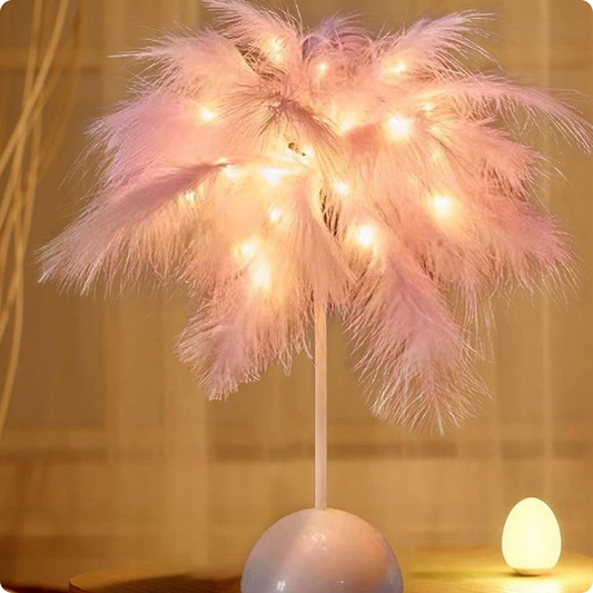 LÁMPARA DECORATIVA DE PLUMAS CON LUCES