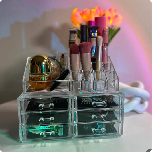 ORGANIZADOR DE ACRÍLICO PARA MAQUILLAJE 2 NIVELES