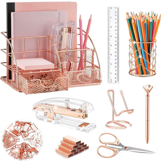 ORGANIZADOR DE ESCRITORIO OFICINA 12 PIEZAS GOLD ROSE