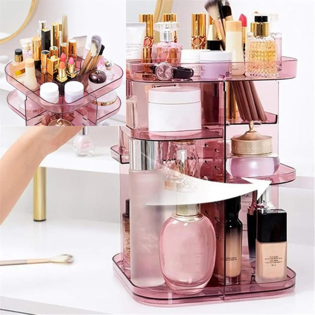 ORGANIZADOR DE MAQUILLAJE GIRATORIO CARRUSEL ROSADO