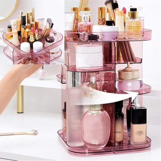 ORGANIZADOR DE MAQUILLAJE GIRATORIO CARRUSEL ROSADO