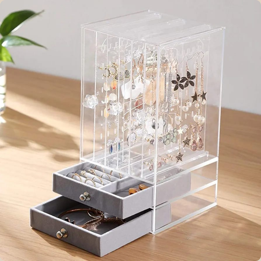 ORGANIZADOR PARA CADENAS Y ZARCILLOS CON TERCIOPELO GRIS