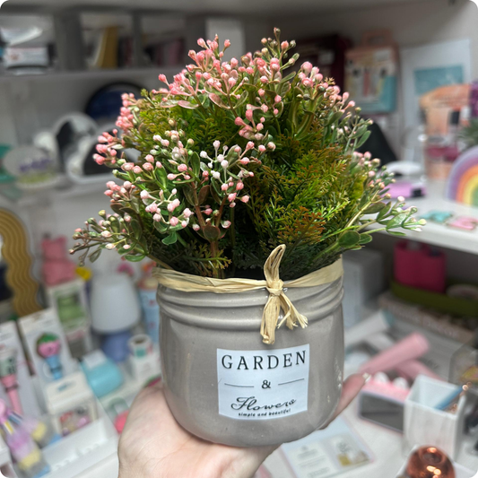 PLANTA MINIMALISTA CON FLORECITAS ROSAS