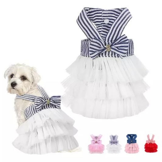 VESTIDO AZUL Y BLANCO TALLA M