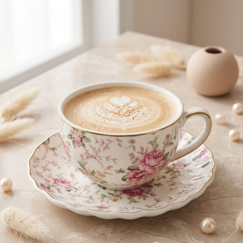 TAZA DE FLORES CON PLATO