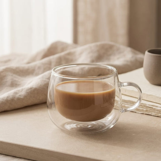 SET DE 2 TAZAS DE VIDRIO TRANSPARENTE LISAS DOBLE CAPA