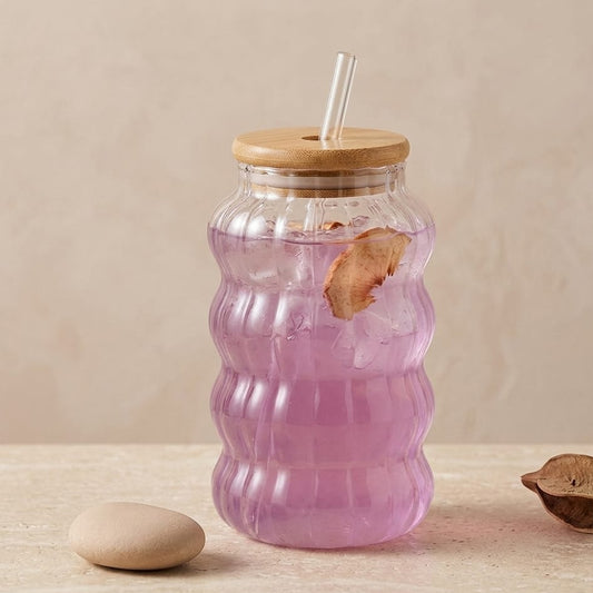 VASO ONDULADO CON TAPA Y PITILLO